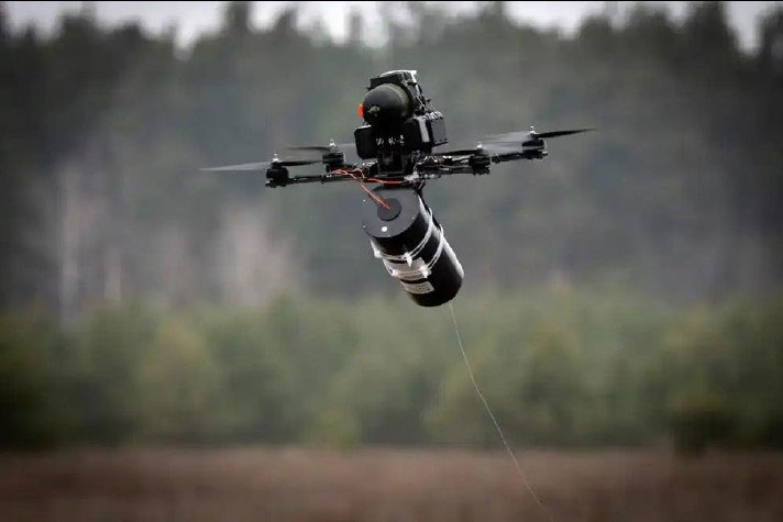 Fiber optic tethered drone in the air