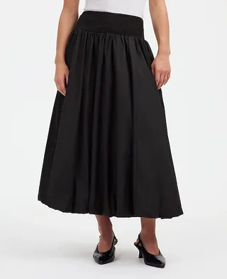 Madewell, Poplin Smocked Bubble Midi Skirt