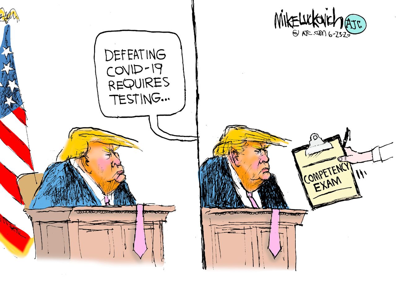 Political Cartoon U.S. Trump coronavirus competency test