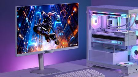 Gigabyte MN27UP Ice on a desk