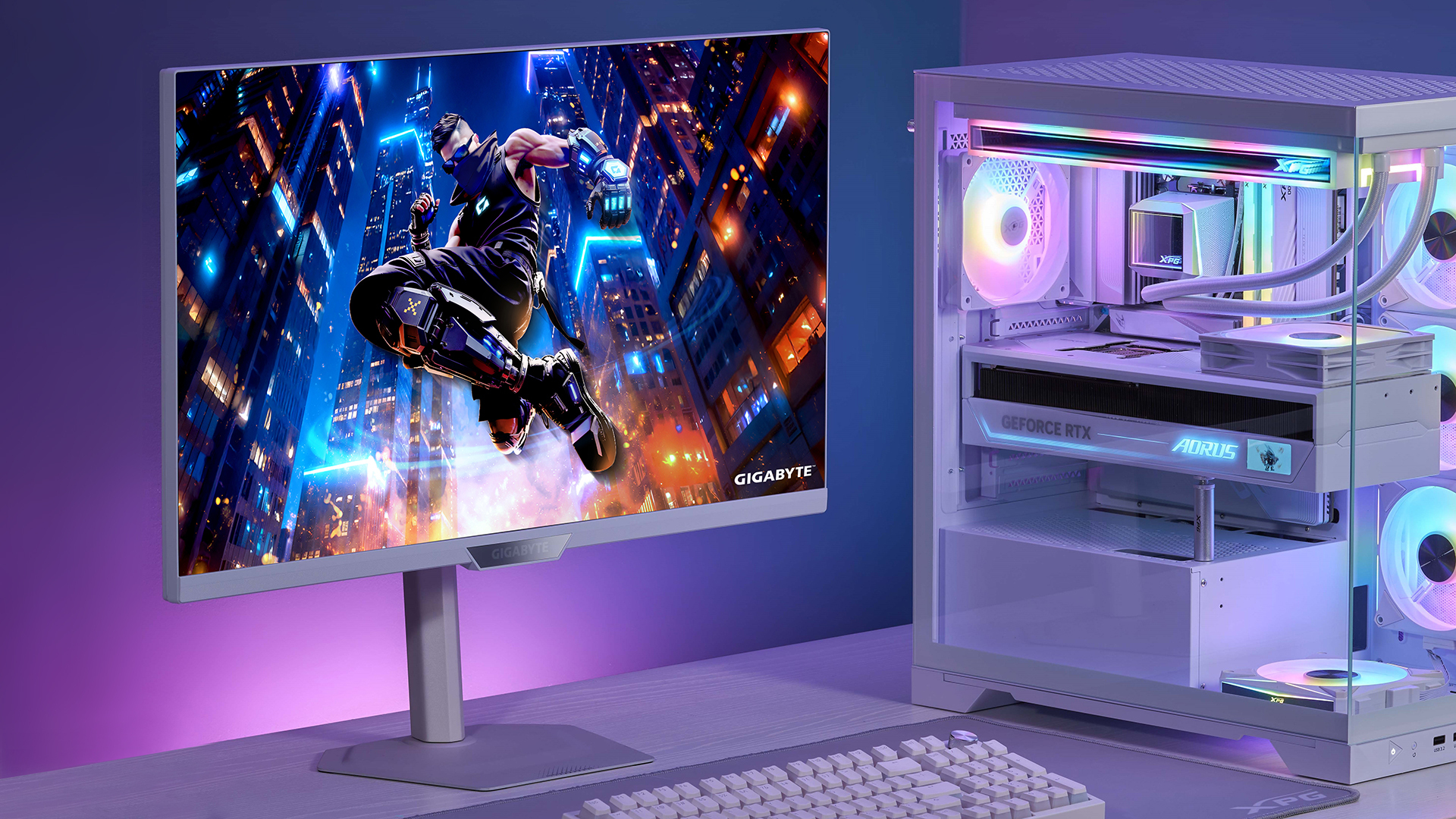 Gigabyte MN27UP Ice on a desk