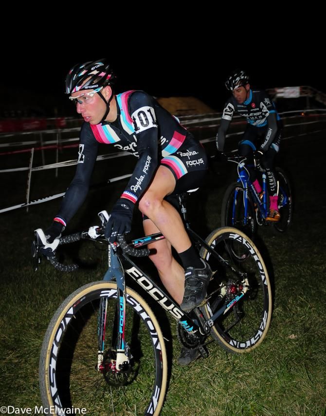 Jeremy Powers (Rapha Focus) leading Ben Berden (Raleigh Clement) with one lap to go