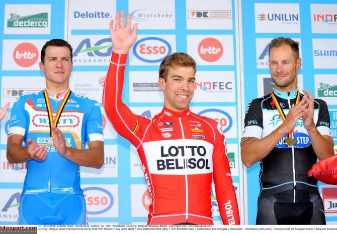 Roy Jans (Wanty - Groupe Gobert), Jens Debusschere (Lotto Belisol) and Tom Boonen (Omega Pharma - Quick-Step)