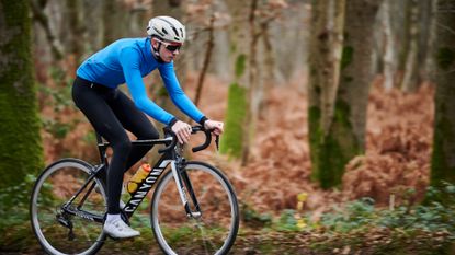 Male cyclist wearing bib tights on a bike ride