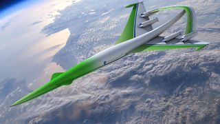 A jet with green paint floats above Earth in low-Earth orbit