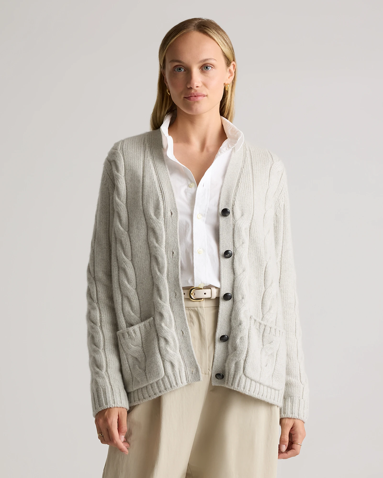 Luxe Baby Cashmere Cable Cardigan in Pearled Ivory, Size Xs