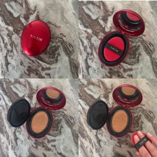 TirTir red cushion foundation compact closed, open and with the foundation cushion and sponge