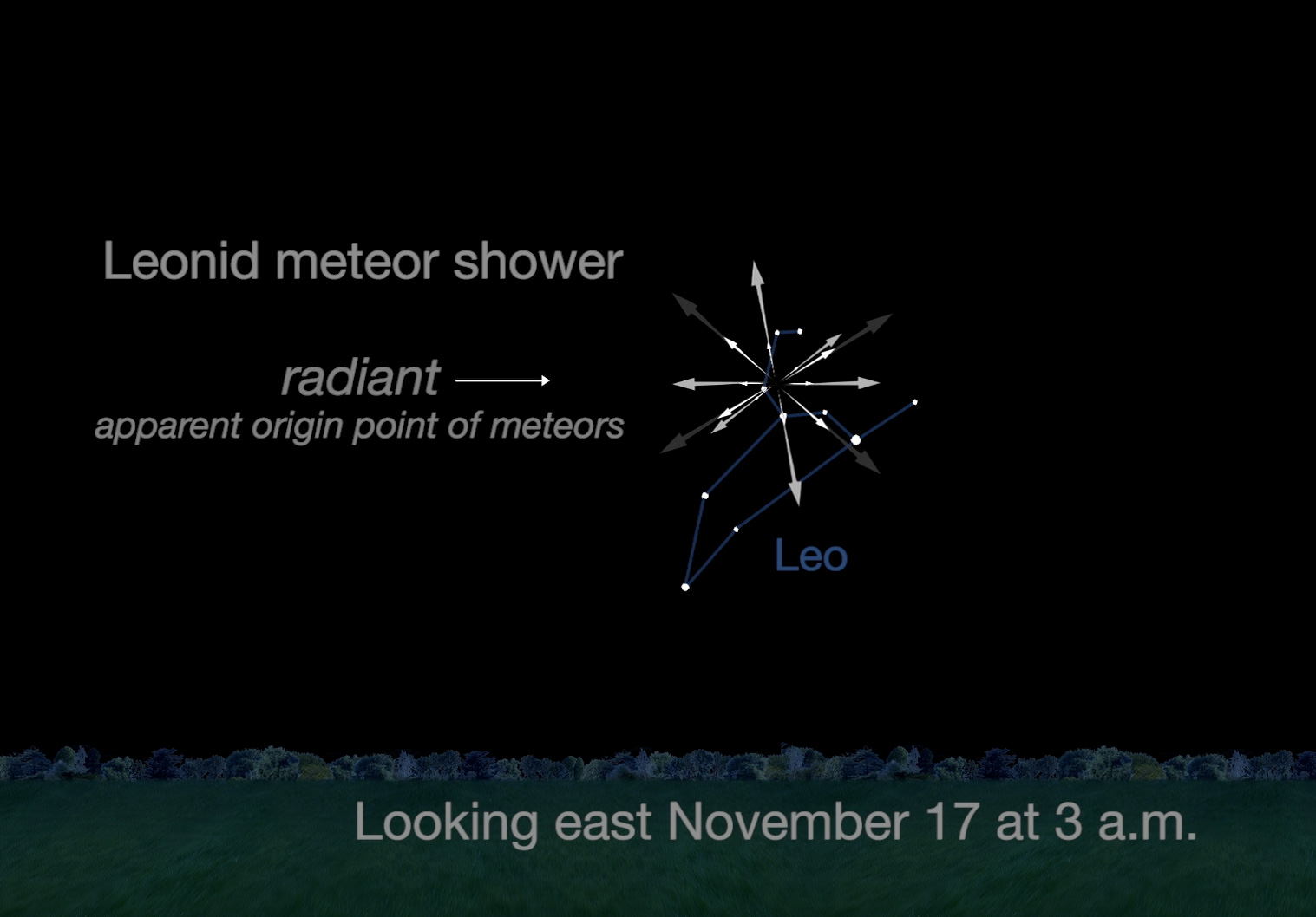 This NASA chart shows where to look to see the 2018 Leonid meteor shower overnight on Nov. 17 and Nov. 18.
