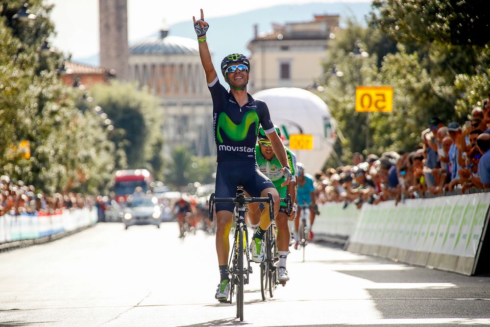 Giovanni Visconti (Movistar) celebrates his Toscana stage win