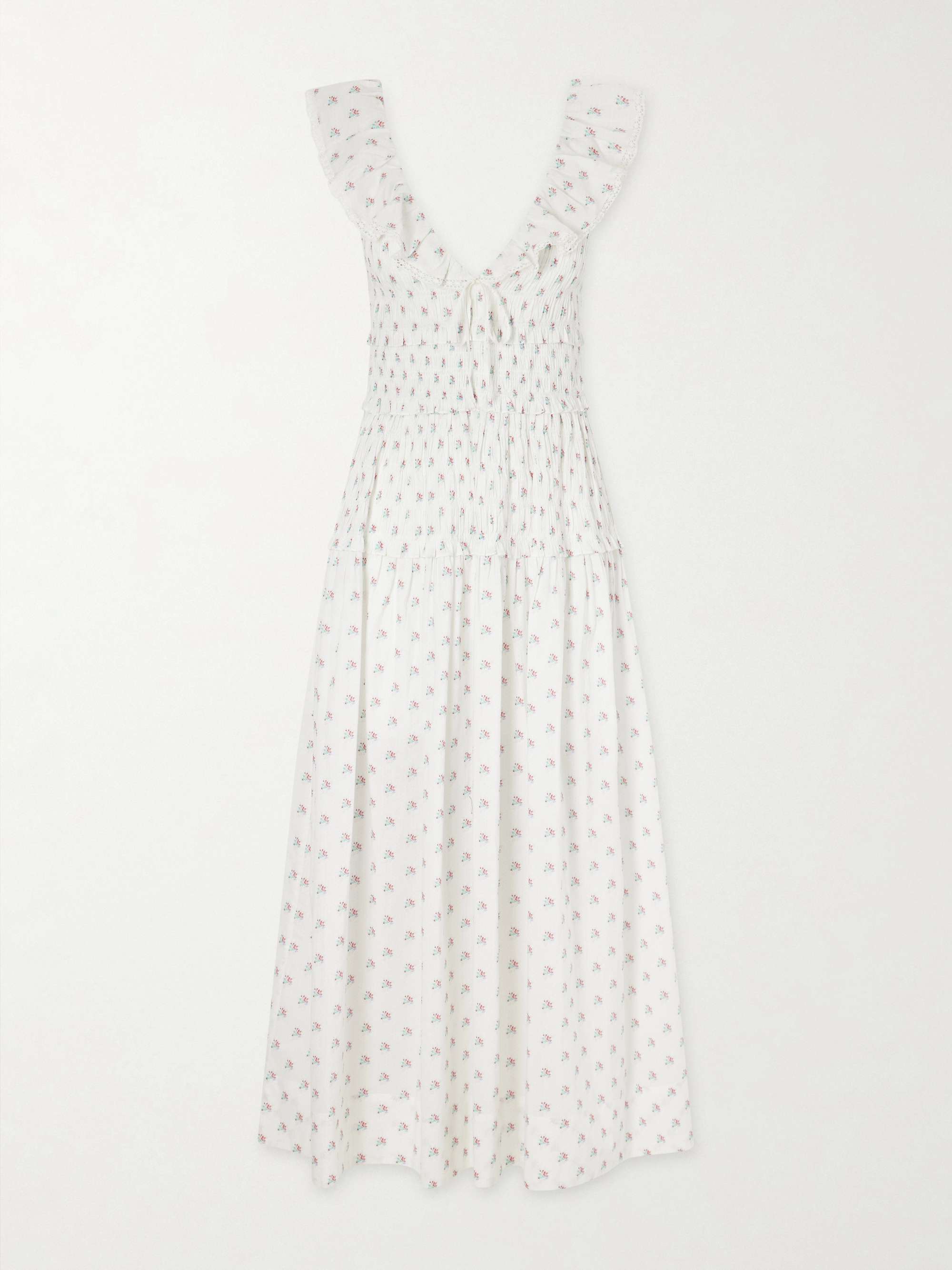 Sorina Tiered Embroidered Floral-Print Organic Cotton Midi Dress