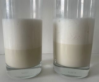 Nespresso Aeroccino milk next to Instant milk