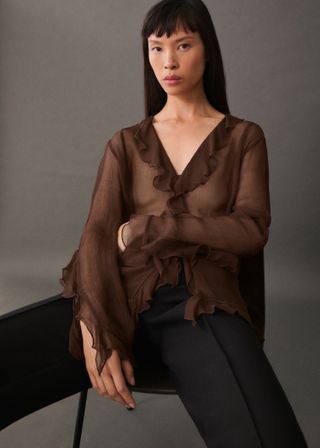 Semi-Transparent Ruffled Blouse