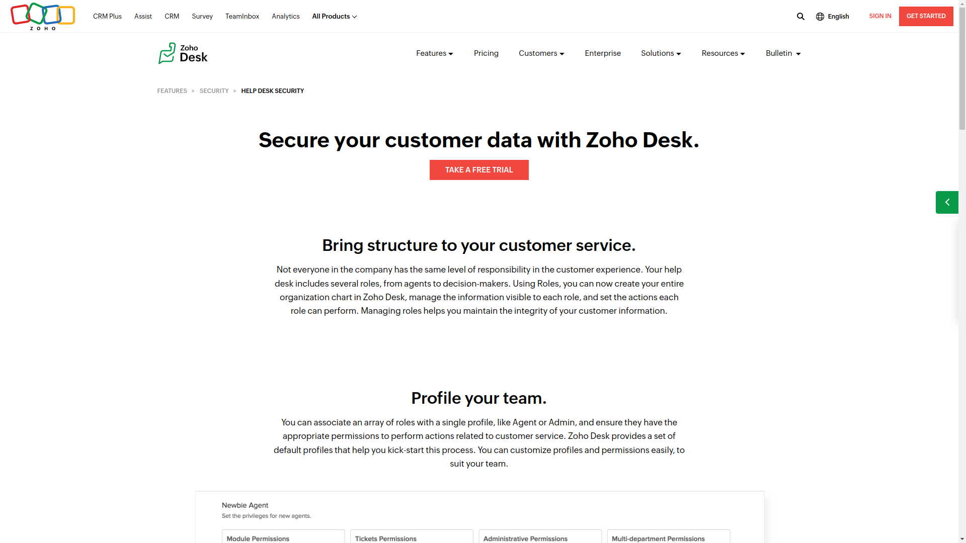 Zoho Desk security page