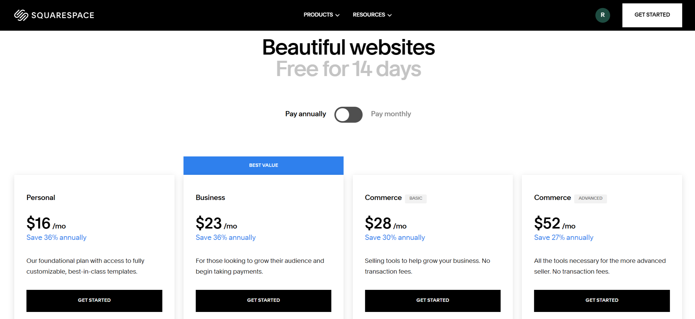 Screenshot of Squarespace website building process