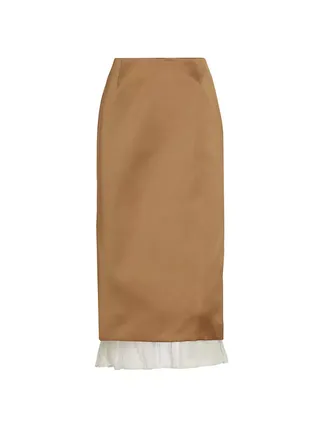 Fannie Ruffled Satin Midi-Skirt