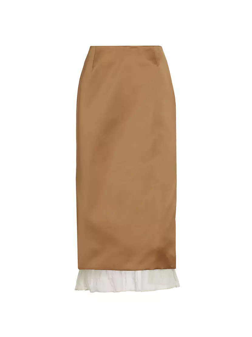 Fannie Ruffled Satin Midi-Skirt