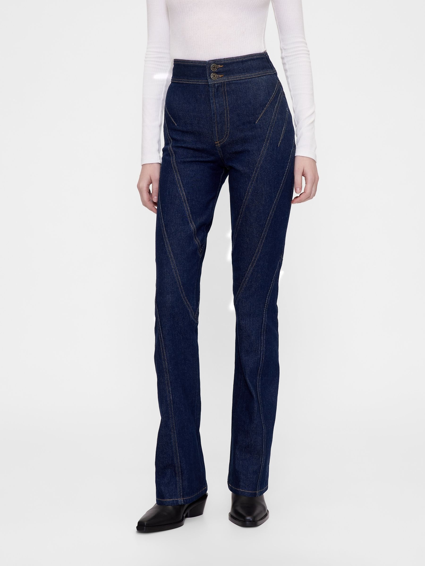 Dark Wash Blue High Waisted Seamed Bootcut Jeans