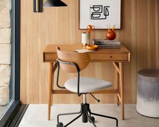 Wooden desk with industrial chair
