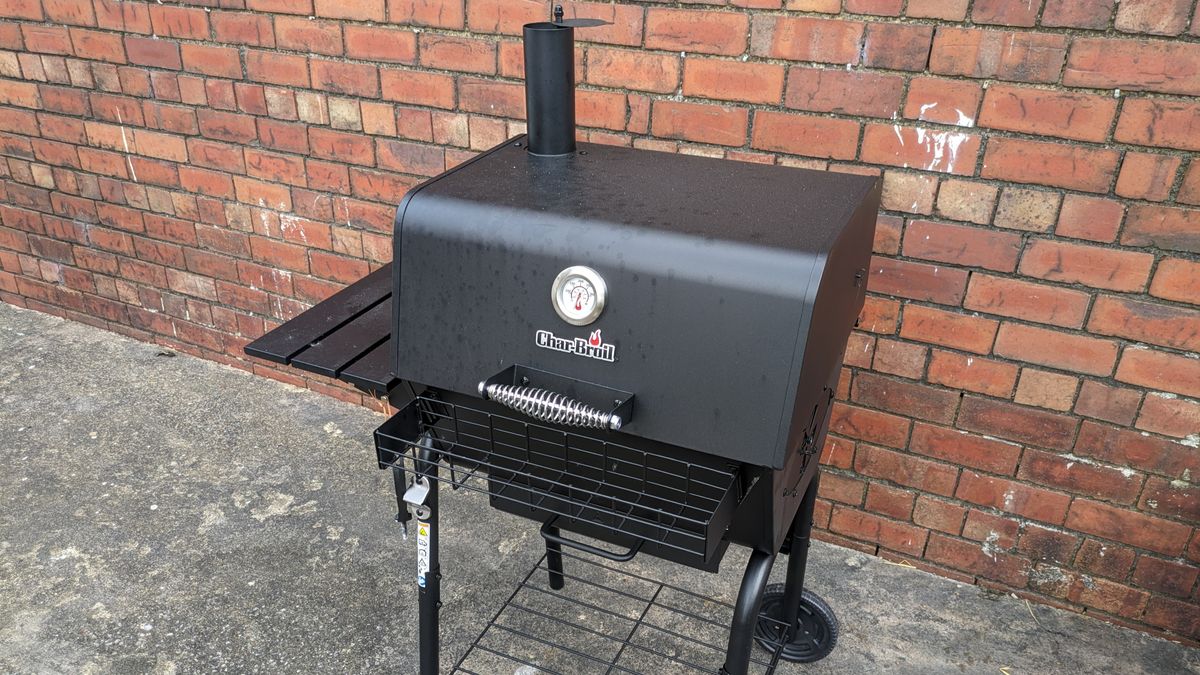 The Char-Broil grill, fully assembled in our reviewer&#039;s yard.