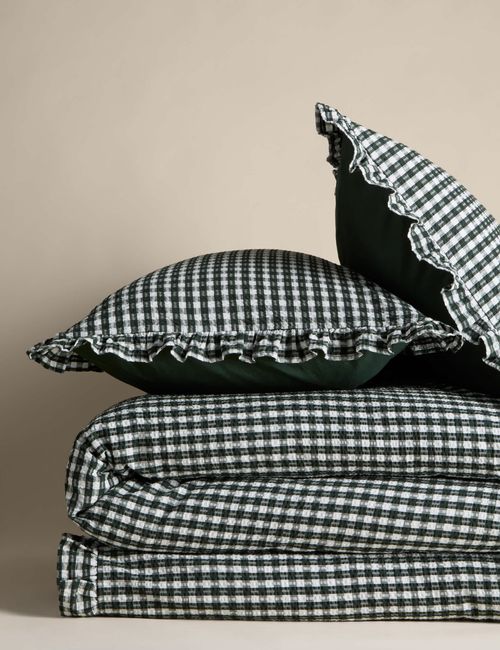 Pure Cotton Gingham Ruffle Bedding Set
