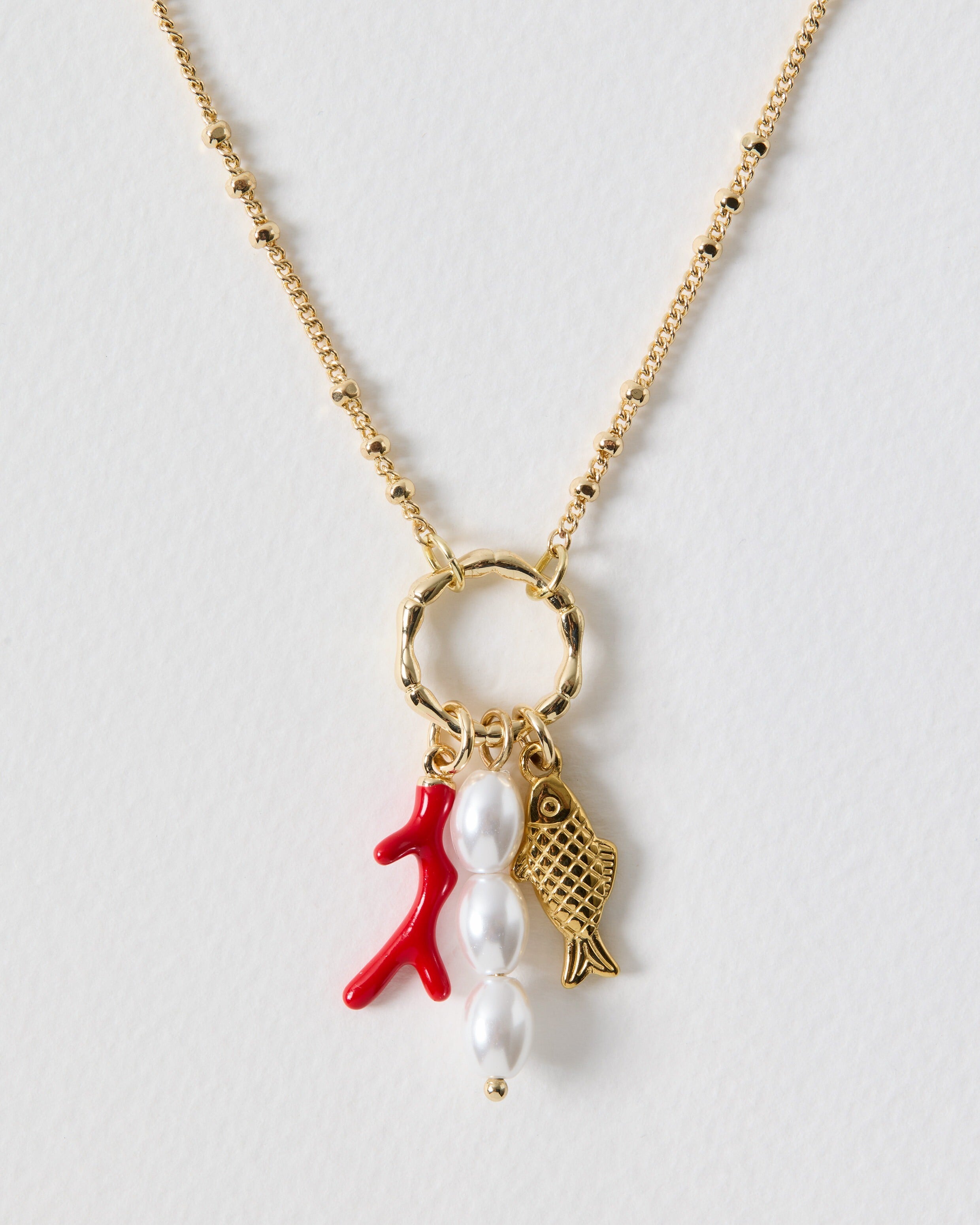 Fish, Coral &amp;amp; Faux Pearl Charm Necklace | Oliver Bonas