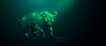 a green digitized bull runs