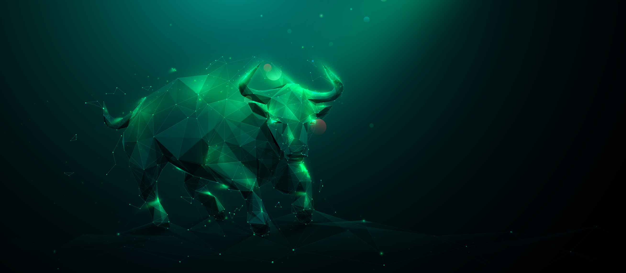 a green digitized bull runs