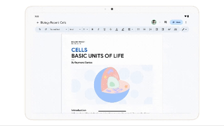 A GIF showing the handwritten annotation menu and options being used in Google Docs on an Android tablet