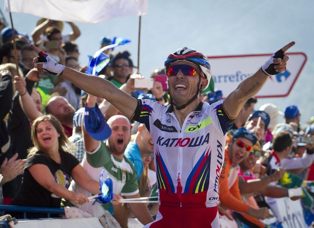 Joaquim Rodr&iacute;guez (Katusha) celebrates his stage 15 win at the Vuelta a Espana.