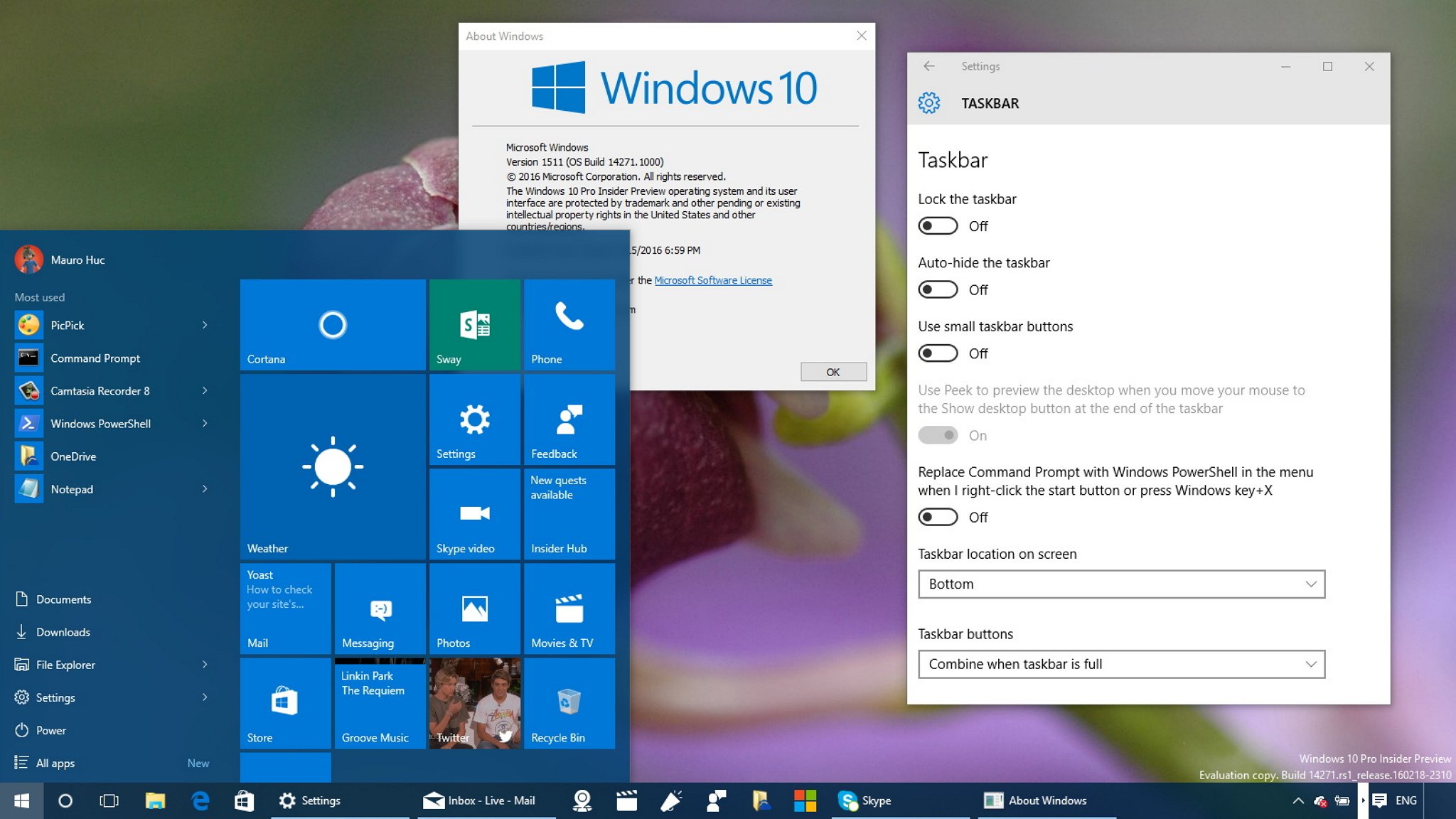 Создание сборок windows. Windows 10 taskbar. Сборка Windows Flibuster. Windows 10 сборки. Windows 10 настройка превью.