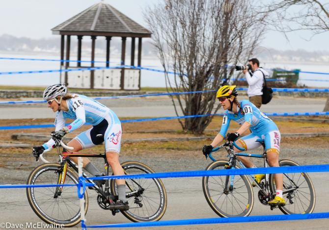 Natasha Elliott (Stevens Racing P/B The Cyclery) leading Mo Bruno-Roy on the pavement