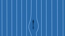 Security sandbox concept image showing silhouette of a man standing behind bars, with two bars in center warped to create a gap.