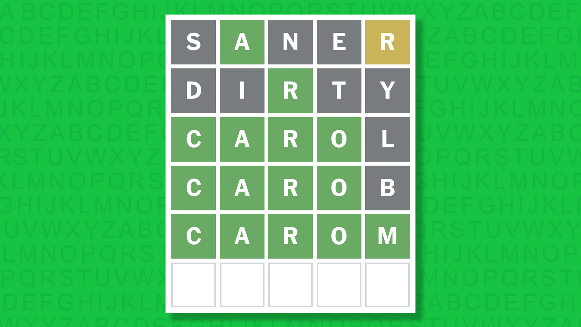 NYT Wordle answer for game 1756 on a green background