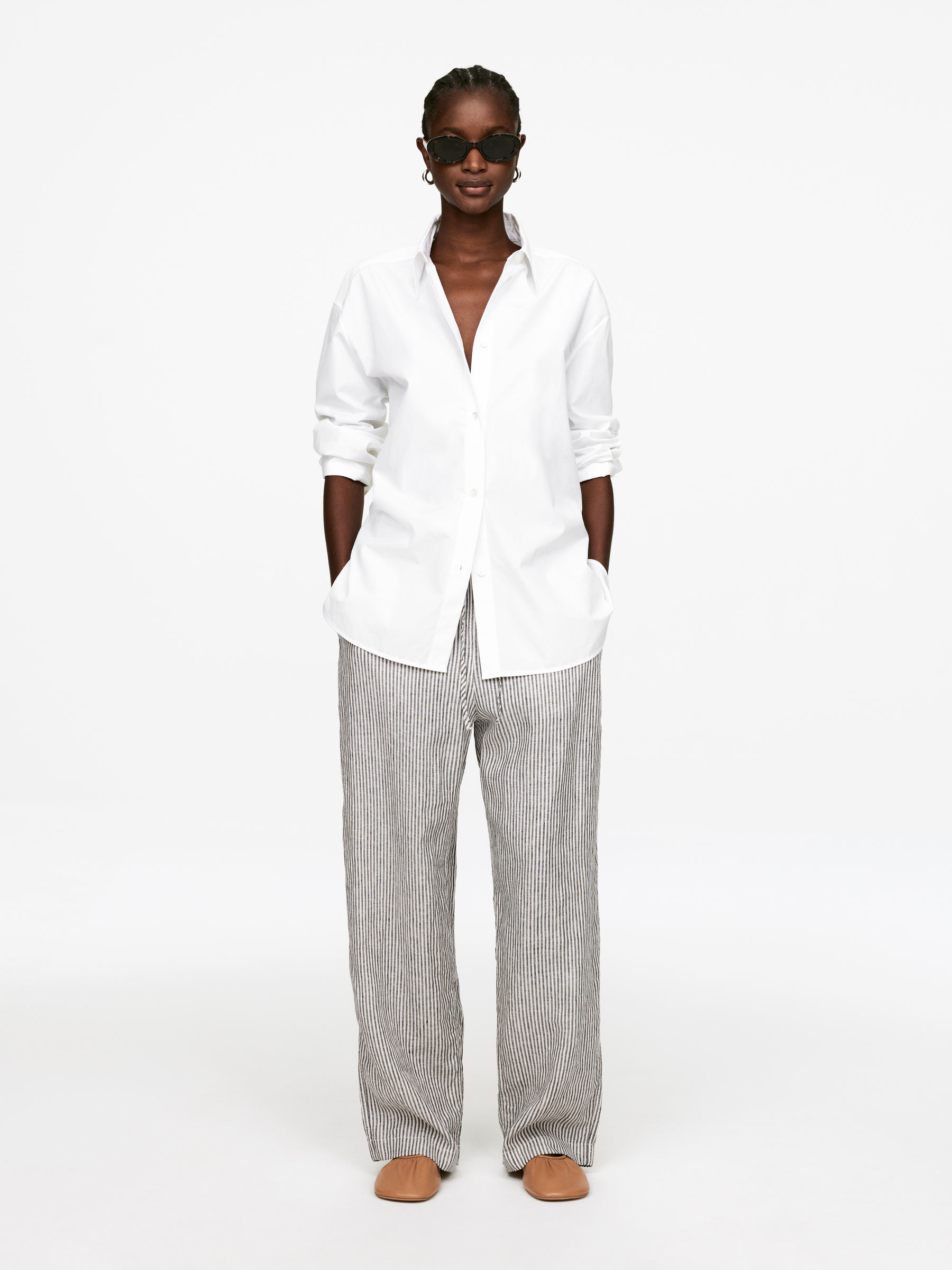 Linen Drawstring Trousers – Off White/black – Arket Gb