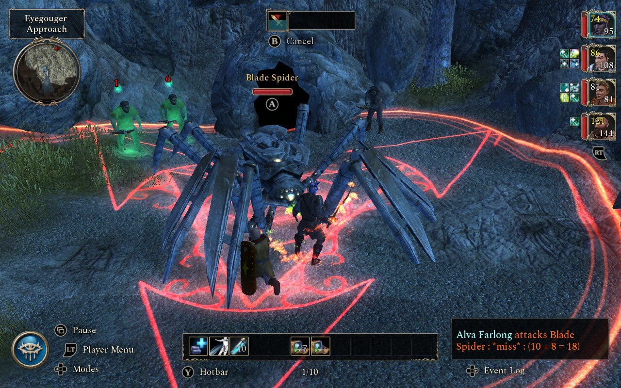 Character fighting giant spider in Neverwinter Nights 2