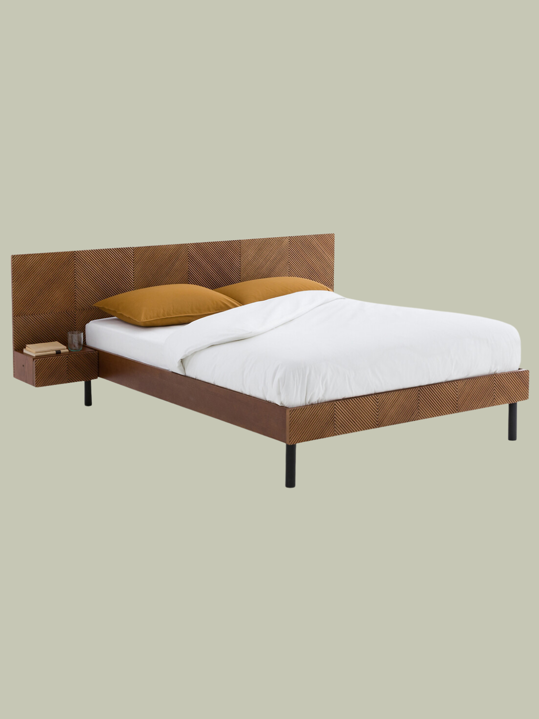 A wood bed frame with integrated bedside tables from La Redoute