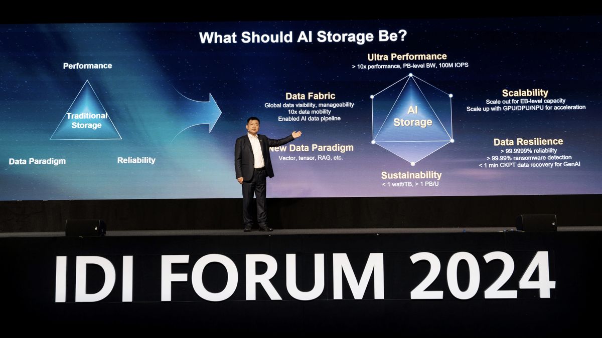 Peter Zhou, president, Data Storage Product Line at Huawei on stage at IDI Berlin 2024. 