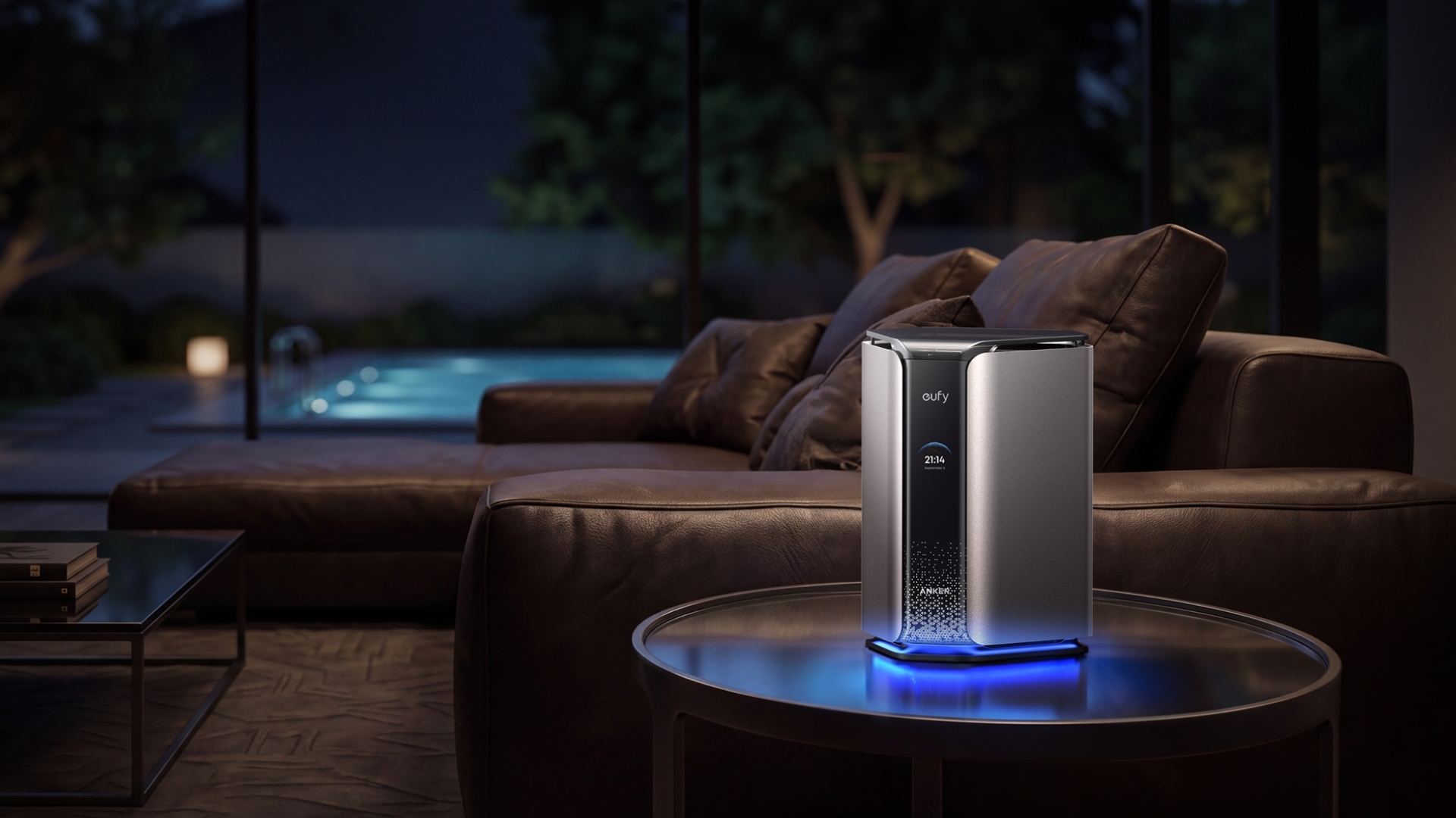 The Anker MindBase on a side table in a living room
