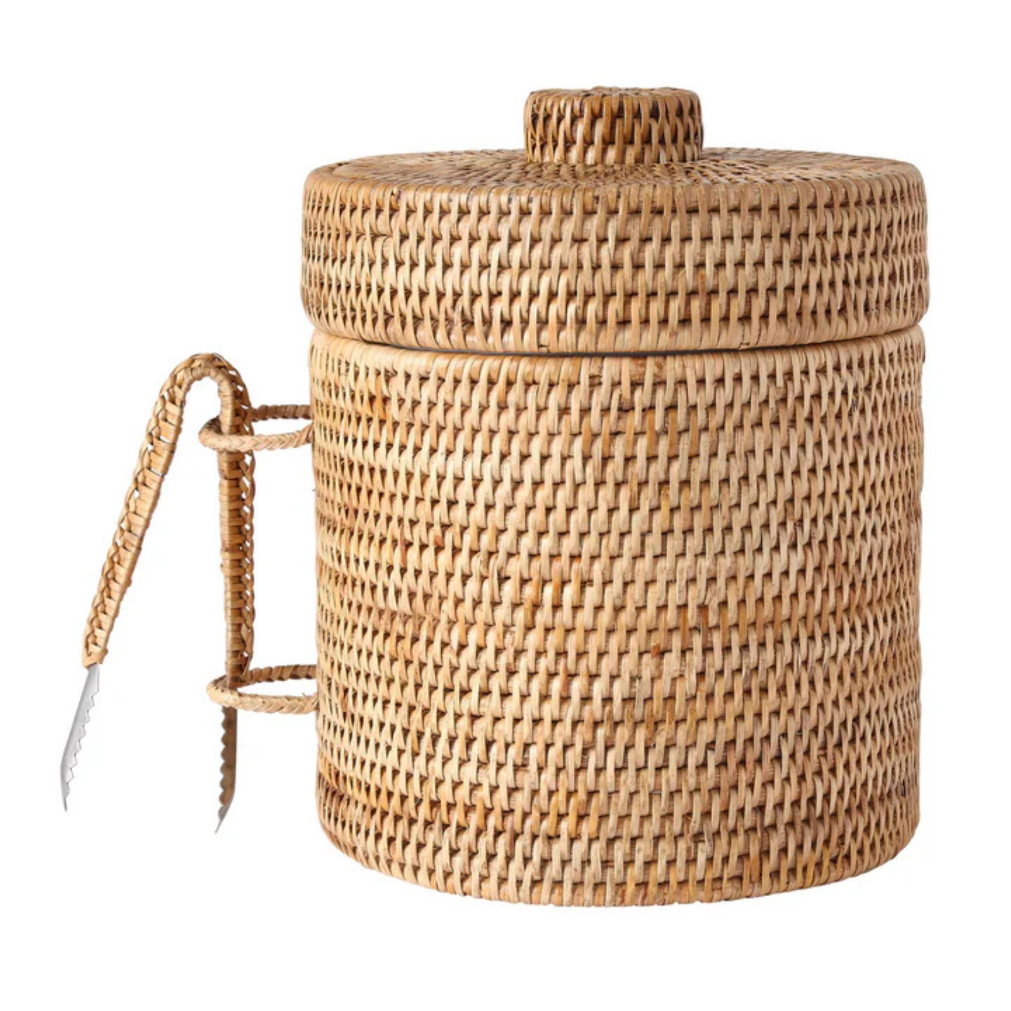 Rebecca Udall, Rattan Ice Bucket With Tongs, Natural