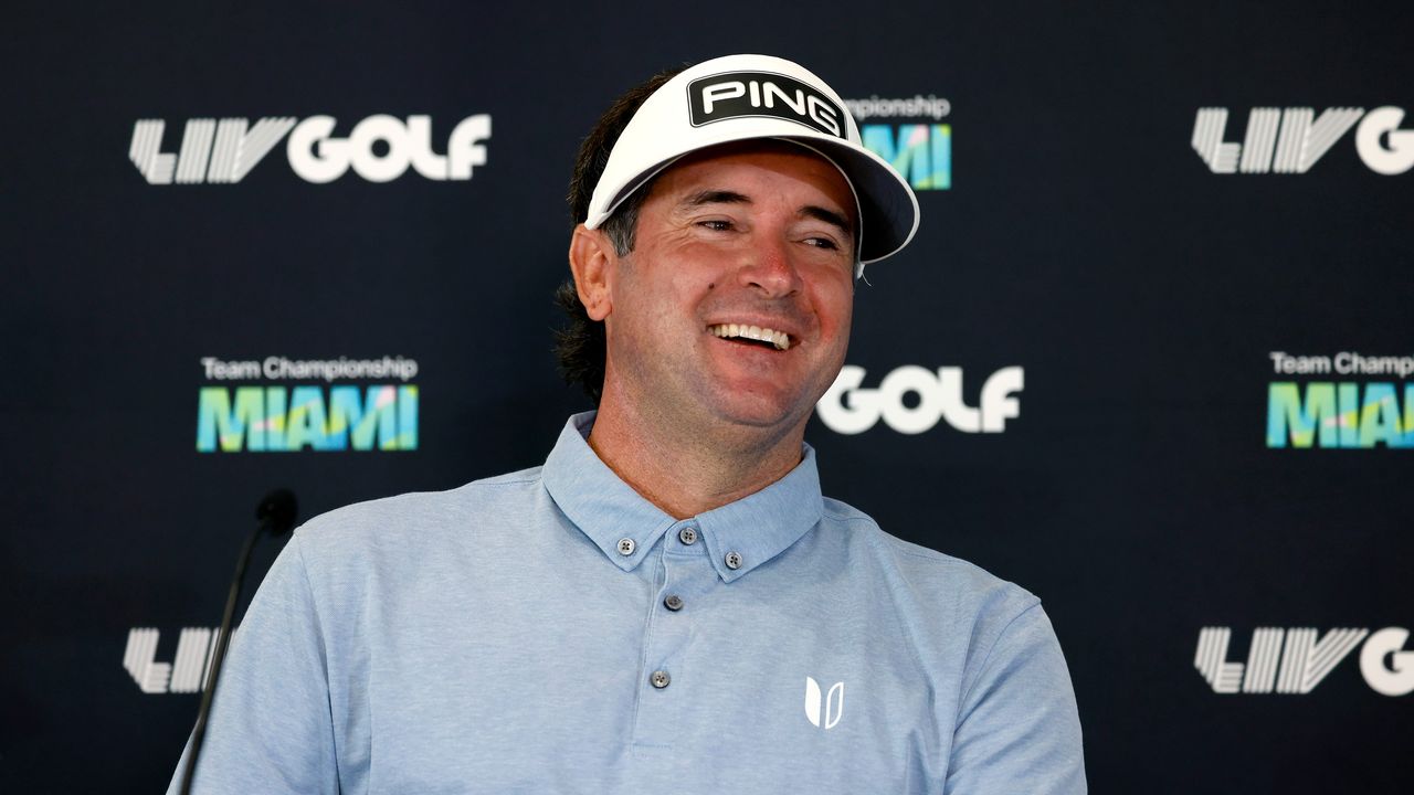 Bubba Watson at a press conference at the LIV Golf Miami event