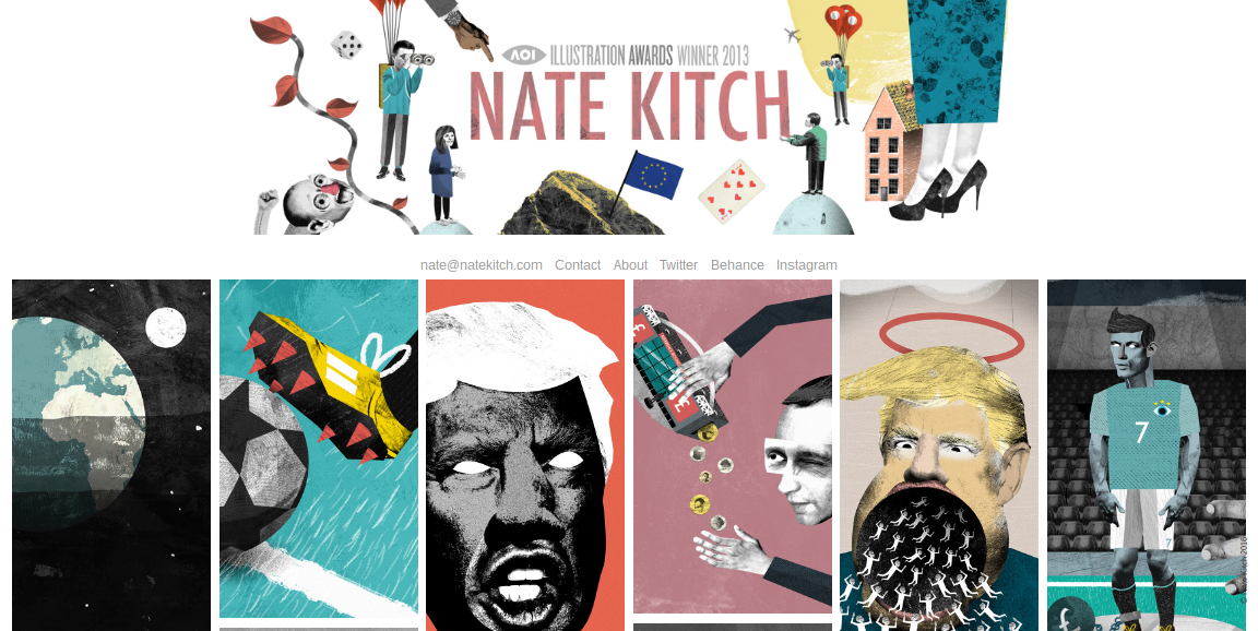 The UK illustrator’s portfolio does a great job at showcasing his mixed-media work