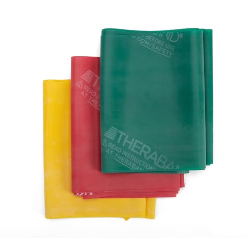 Theraband Resistance Bands Set, Beginner Kit, Yellow, Red, Green, Latex Elastic Bands for Exercise &amp;amp; Physical Therapy, Strength Training Bands for Upper &amp;amp; Lower Body Fitness
