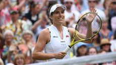 Britain’s Johanna Konta celebrates her victory over Petra Kvitova at Wimbledon 