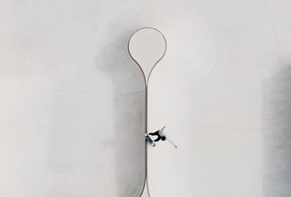 A minimalist image of a skate park taken with a drone