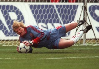 Oliver Kahn makes a save for Bayern Munich in March 1999.
