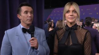 Screenshot of Rob McElhenney and Kaitlin Olson interviewed on ABC's Emmys Red Carpet