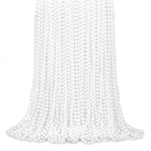 100 Pcs White Bead Necklaces, 33&quot; White Mardi Gras Beads, Christmas Beads Necklaces, 4th of July Beads Necklaces, Parade Throws Accessories for Christmas Independence Day New Year Party Favors