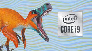 A raptor next to an Intel Core i9 CPU