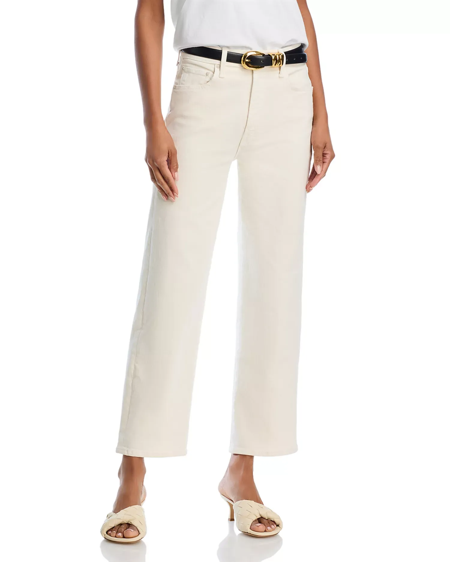 The Rambler High Rise Ankle Wide Straight Jeans in Cream Puff