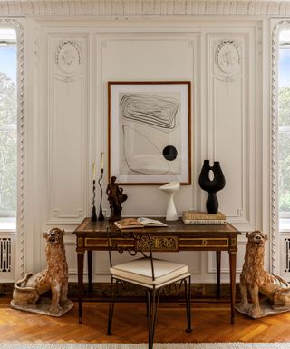 desk and chair ornate plasterwork